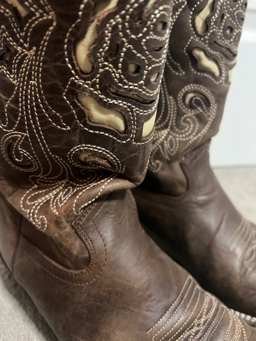 J.B. Dillon Brown Leather Embroidered Western Heeled Boots - Picture 3 of 7
